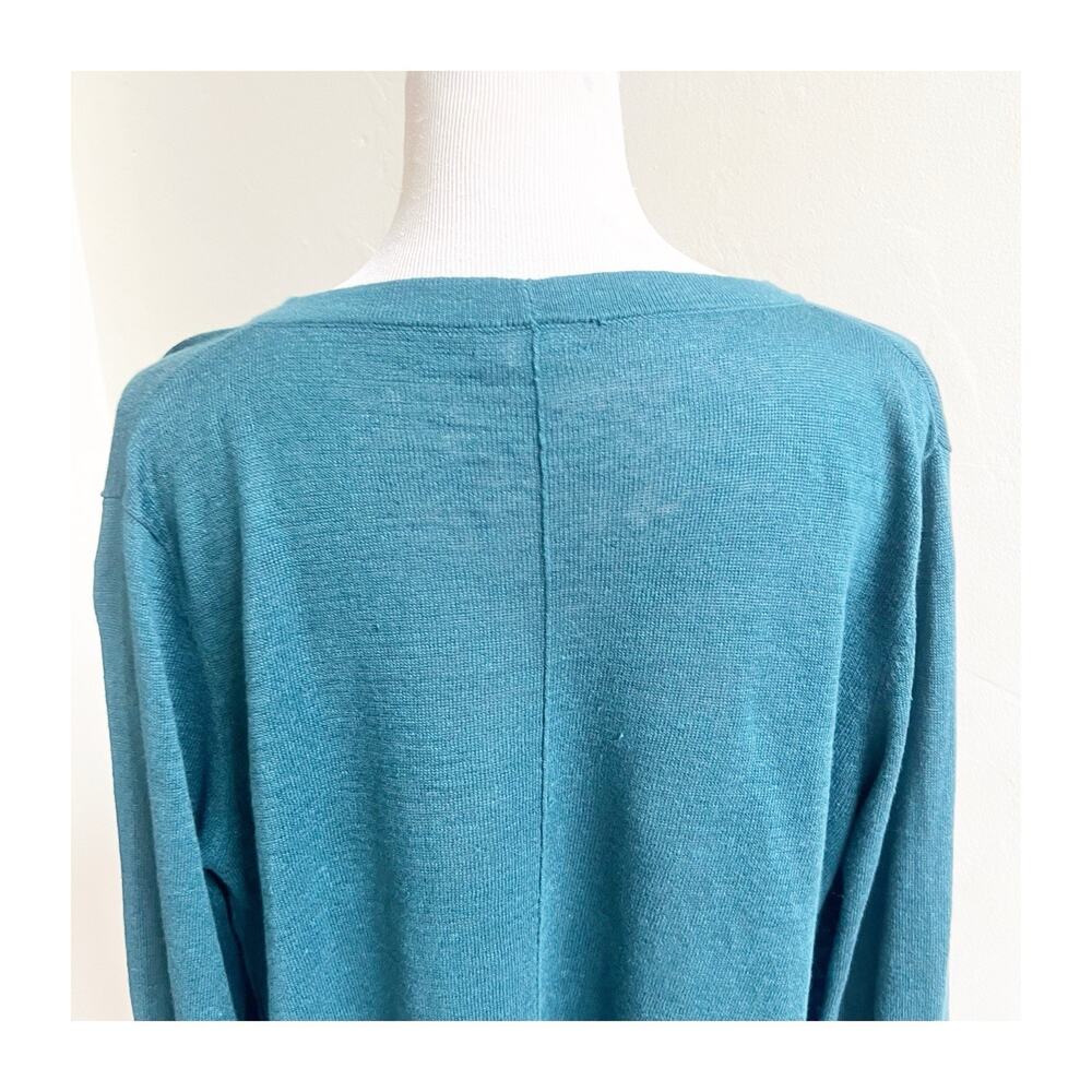 Garnet Hill Easy Linen Drape Front Cardigan Sweater Size Large Teal Blue - Picture 10 of 11